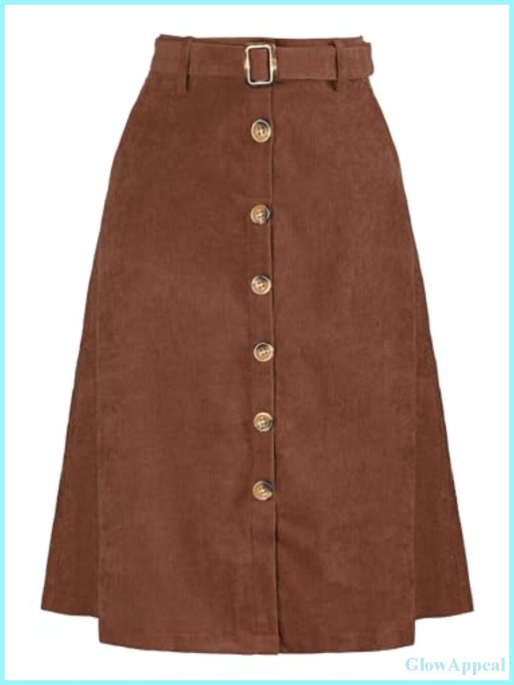Corduroy High Waist A-Line Button Front Belted Midi Skirt